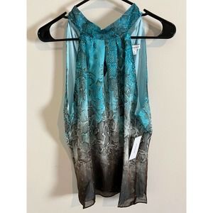 Monograph Pretty Ombre Aqua Brown Gray Bow Back Halter Neck Size 6